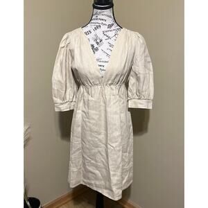 Anthropologie Fei Womens 100% Linen Golden Road Elegant Dress Petite Preppy EUC